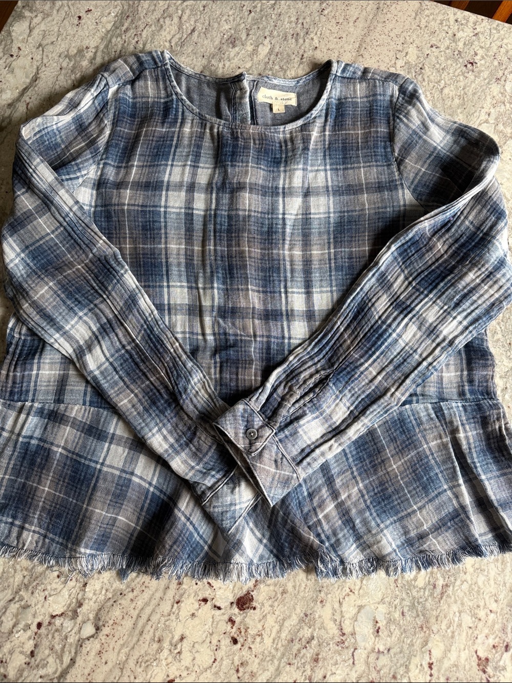 cloth & stone Plaid Peplum Top - Picture 3 of 12